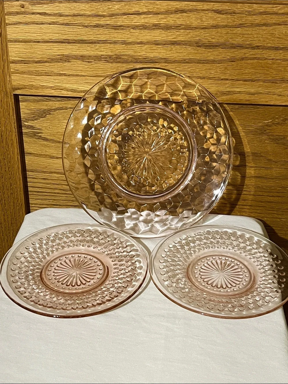 Vintage Pink Depression Glass Serving Plates - Set of 3